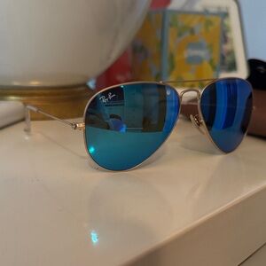 Ray-Ban Gold Frame Sunglasses with Blue Lenses